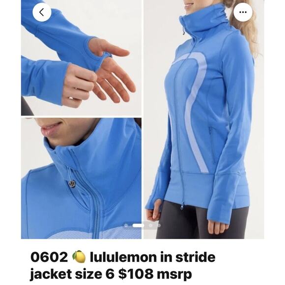 Lululemon Sz 6 Stride Jacket Luon Bright Blue Zippered Pockets, Full Zip - Picture 1 of 11